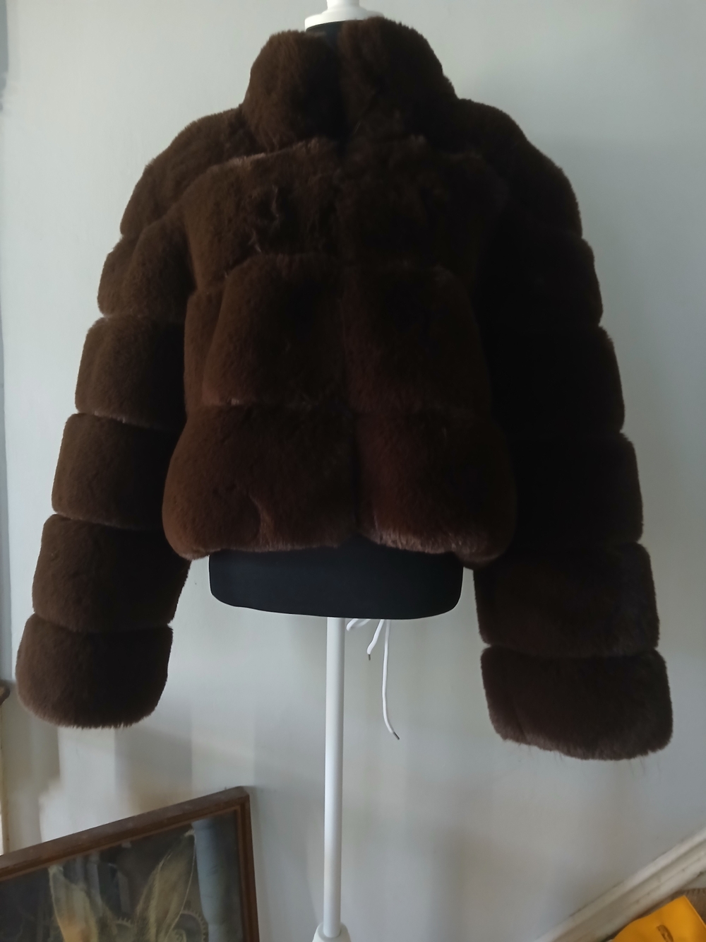 AKIRA Luxurious Brown Faux Fur Cropped Jacket